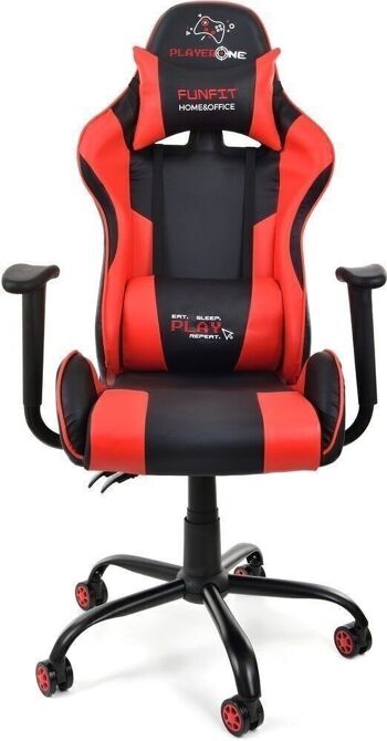 Chaise de bureau ergonomique en cuir ECO noir et rouge, chaise de jeu
