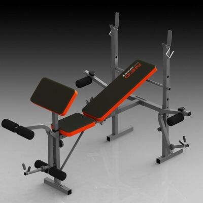 Banco deportivo - banco de pesas - multifuncional - totalmente ajustable - plegable - negro y naranja