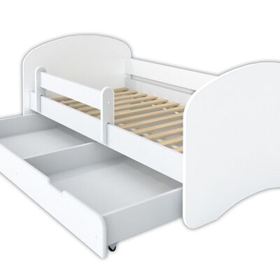 Children's bed - wood - 160x80cm - with mattress and drawer - white