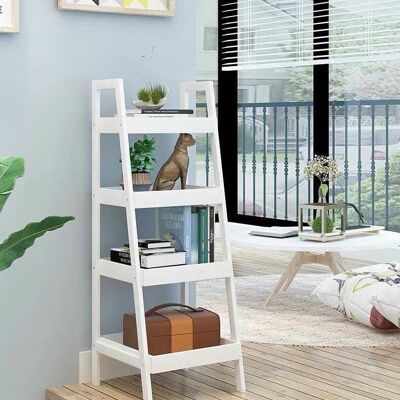Wooden bookcase - bedside table - white - 29x30x100 cm - 4 shelves
