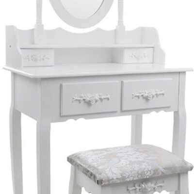 Dressing table white - with mirror and stool - wood - 75x40x147 cm
