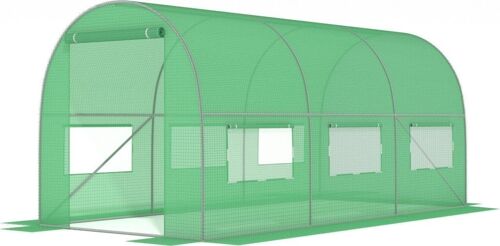 Tuinkas 3x2x2 meter - 6m2 - metalen frame met groene PE-folie - met klamboe ramen