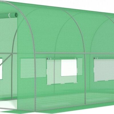 Gartengewächshaus 3x2x2 Meter - 6m2 - Metallrahmen mit grüner PE-Folie - mit Moskitonetzfenstern