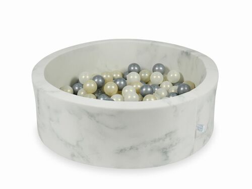Ballenbak marmer met 200  lichtgoud, zilveren, iriserende ballen - 90 x 30 cm - rond