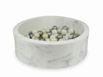 Piscine à balles en marbre avec 200 boules claires dorées, argentées et irisées - 90 x 30 cm - ronde