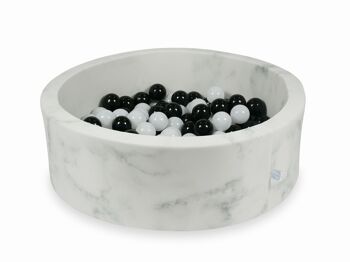Piscine à balles en marbre avec 200 boules noires et blanches - 90 x 30 cm - ronde
