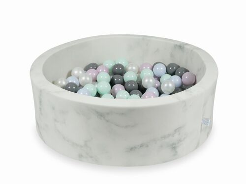 Ballenbak met 200 mint, roze, parel, lichtblauw, grijze ballen - 90 x 30 cm - rond