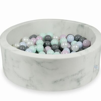Ball pit with 200 mint, pink, pearl, light blue, gray balls - 90 x 30 cm - round