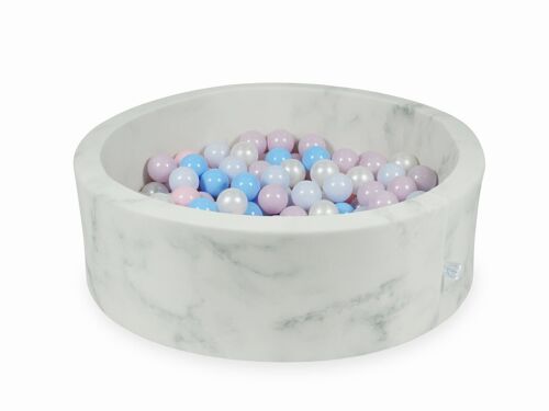 Ballenbak met 200 roze, parelmoer, blauw, grijze ballen - 90 x 30 cm - rond