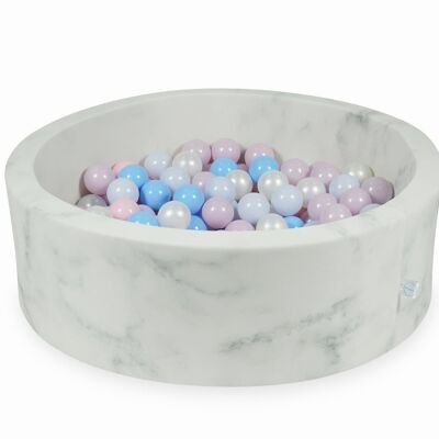 Ball pit with 200 pink, mother of pearl, blue, gray balls - 90 x 30 cm - round