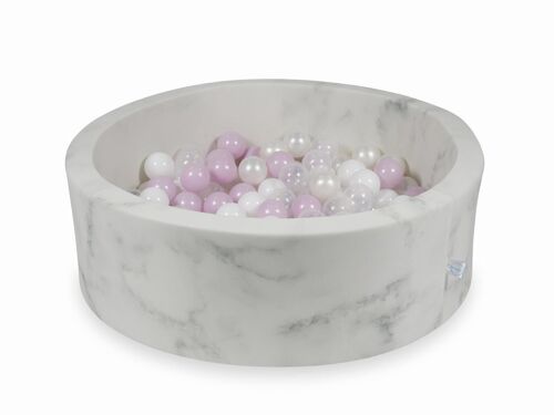 Ballenbak marmer met 200  licht roze parelmoer wit transparante ballen - 90 x 30 cm - rond