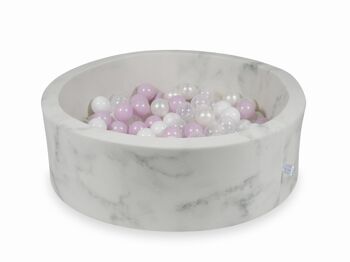 Piscine à boules en marbre avec 200 boules transparentes nacre rose clair blanc - 90 x 30 cm - ronde