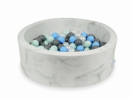 Ballenbak marmer met 200 mintgroen lichtblauw grijs en parelmoer ballen - 90 x 30 cm - rond