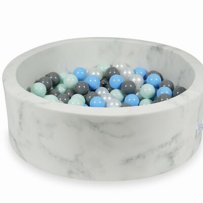 Piscina de bolas de mármol con 200 bolas verde menta, azul claro, gris y nácar - 90 x 30 cm - redonda