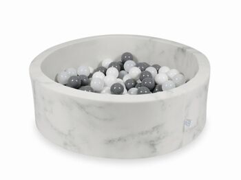 Piscine à boules en marbre avec 200 boules blanc gris argent - 90 x 30 cm - ronde