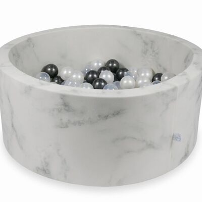Piscine à boules en marbre avec 300 nacres graphite métallisé et boules transparentes - 90 x 40 cm - ronde