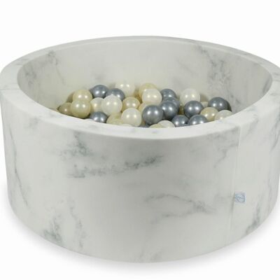Ball pit marble with 300 light gold silver and iridescent balls - 90 x 40 cm - round