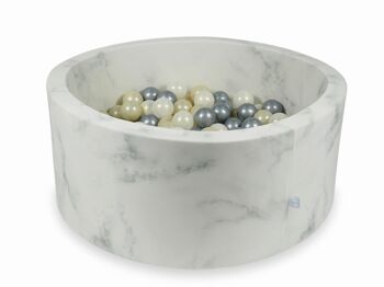 Piscine à boules en marbre avec 300 boules dorées claires, argentées et irisées - 90 x 40 cm - ronde