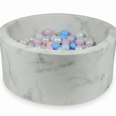 Piscina de bolas de mármol con 300 bolas de nácar rosa claro y cian - 90 x 40 cm - redonda