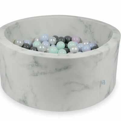 Biglia per palline con 300 palline verde menta rosa chiaro blu perla e grigie - 90 x 40 cm - rotonda