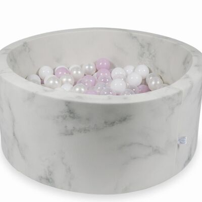 Piscine à boules en marbre avec 300 boules transparentes blanches nacre rose clair - 90 x 40 cm - ronde