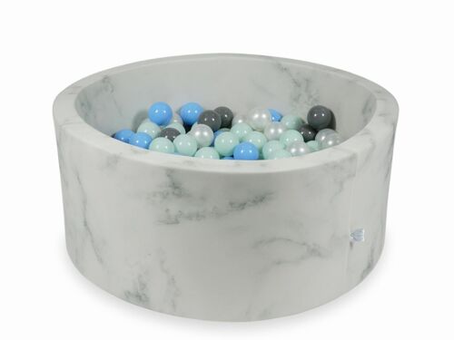 Ballenbak marmer met 300 mintgroen lichtblauw grijs en paroelmoeren ballen - 90 x 40 cm - rond