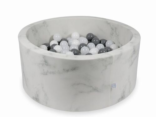 Ballenbak marmer met 300 witte, grijze en donkergrijze ballen - 90 x 40 cm - rond