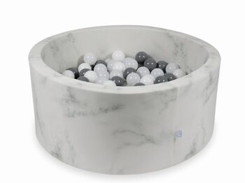 Piscine à balles en marbre avec 300 boules blanches, grises et gris foncé - 90 x 40 cm - ronde