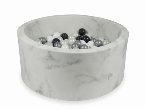 Ballenbak marmer met 300 wit parelmoer zilver grafieten ballen - 90 x 40 cm - rond