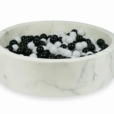 Piscina de bolas de mármol con 400 bolas blancas y negras - 115 x 30 cm - redonda