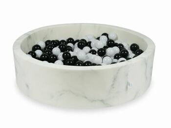 Piscine à balles en marbre avec 400 boules noires et blanches - 115 x 30 cm - ronde