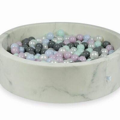 Piscina de bolas de mármol con 400 bolas MENTA CLARO, PERLA CLARO ROSA, PERLA AZUL CLARO, GRIS 115 x 30 cm - redonda