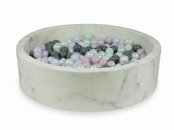 Piscine à billes en marbre avec 400 boules MENTHE CLAIR, ROSE PERLE CLAIR, PERLE BLEU CLAIR, GRIS 115 x 30 cm - ronde