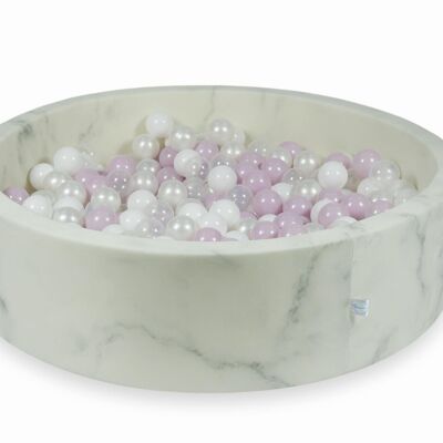 Piscina de bolas de mármol con 400 bolas de nácar claro, rosa, transparente 115 x 30 cm - redonda