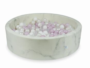 Piscine à boules en marbre avec 400 boules en nacre claire, rose, transparentes 115 x 30 cm - ronde