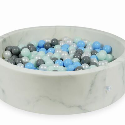 Ball pit marble with 400 light mint, light blue, gray and mother of pearl balls 115 x 30 cm - round