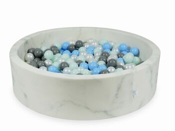 Piscine à boules en marbre avec 400 boules menthe clair, bleu clair, gris et nacre 115 x 30 cm - ronde