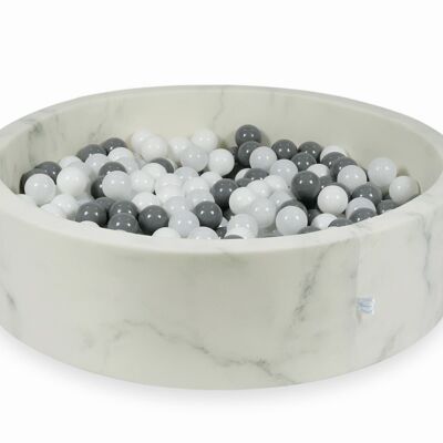 Piscina de bolas de mármol con 400 bolas blancas, negras y grises 115 x 30 cm - redonda