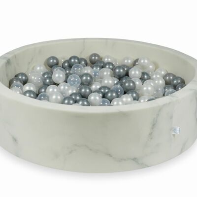Piscina de bolas de mármol con 400 bolas de nácar, transparente, plateadas, 115 x 30 cm - redonda