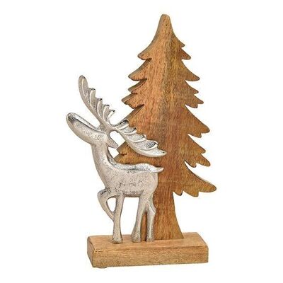 Support pour sapin de Noël en bois de manguier avec élan en métal, marron argenté (L/H/P) 15x30x6 cm
