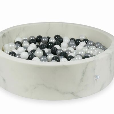 Piscina de bolas de mármol con 400 bolas blancas, plateadas y grafito 115 x 30 cm - redonda