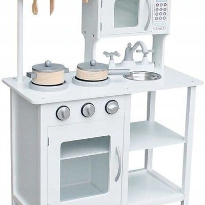 Cocina infantil - madera - 60x30x85 cm - blanca - 7 accesorios