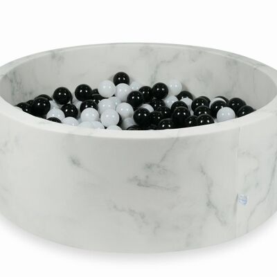 Piscina de bolas de mármol con 500 bolas blancas y negras - 115 x 40 cm - redonda