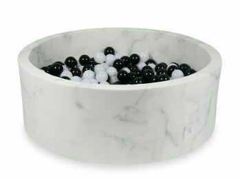 Piscine à balles en marbre avec 500 boules noires et blanches - 115 x 40 cm - ronde