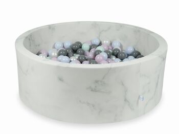 Piscine à balles en marbre avec 500 boules menthe clair, rose perle, bleu clair, grises - 115 x 40 cm - ronde