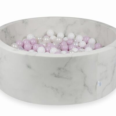 Piscina de bolas de mármol con 500 bolas de color rosa claro, nácar rosa, blanco y transparente - 115 x 40 cm - redonda