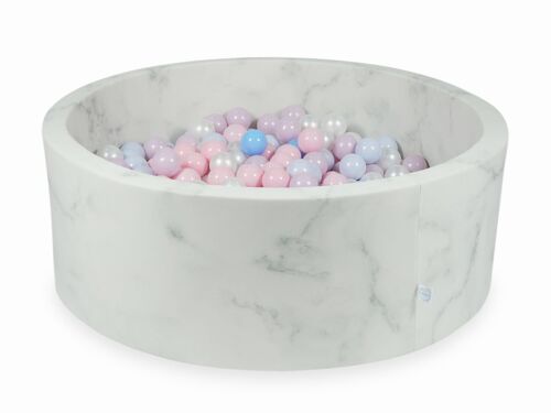 Ballenbak marmer met 500 lichtroze, roze parelmoer, lichtblauwe ballen - 115 x 40 cm - rond