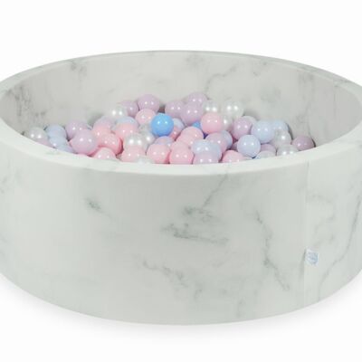 Piscina de bolas de mármol con 500 bolas de color rosa claro, nácar rosa y azul claro - 115 x 40 cm - redonda