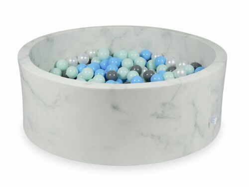 Ballenbak marmer met 500 lichtmint, parelmoer, lichtblauw, grijze ballen - 115 x 40 cm - rond