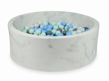 Piscine à balles en marbre avec 500 boules menthe clair, nacre, bleu clair, grises - 115 x 40 cm - ronde